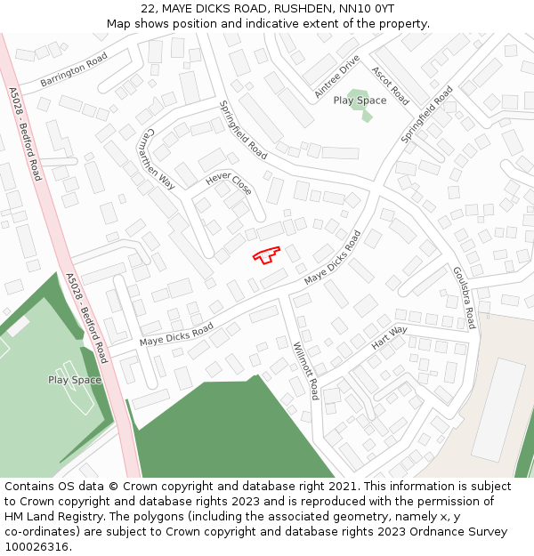 22, MAYE DICKS ROAD, RUSHDEN, NN10 0YT: Location map and indicative extent of plot