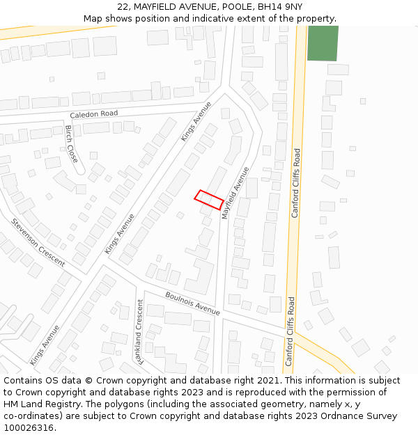 22, MAYFIELD AVENUE, POOLE, BH14 9NY: Location map and indicative extent of plot