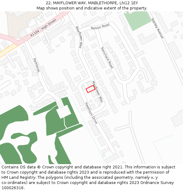 22, MAYFLOWER WAY, MABLETHORPE, LN12 1EY: Location map and indicative extent of plot