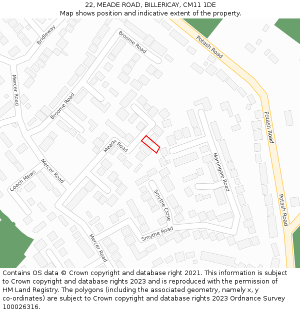 22, MEADE ROAD, BILLERICAY, CM11 1DE: Location map and indicative extent of plot