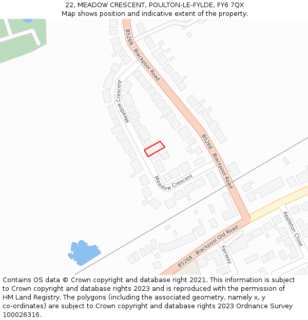 22, MEADOW CRESCENT, POULTON-LE-FYLDE, FY6 7QX: Location map and indicative extent of plot
