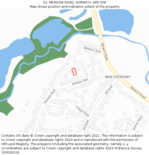 22, MEADOW ROAD, NORWICH, NR5 0NF: Location map and indicative extent of plot