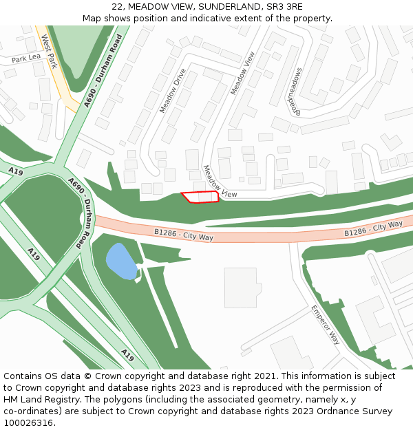 22, MEADOW VIEW, SUNDERLAND, SR3 3RE: Location map and indicative extent of plot
