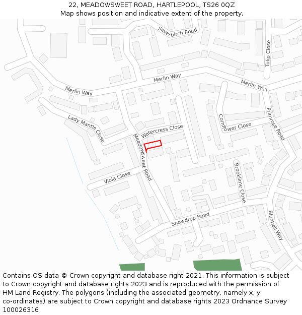 22, MEADOWSWEET ROAD, HARTLEPOOL, TS26 0QZ: Location map and indicative extent of plot