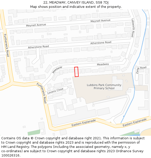 22, MEADWAY, CANVEY ISLAND, SS8 7DJ: Location map and indicative extent of plot