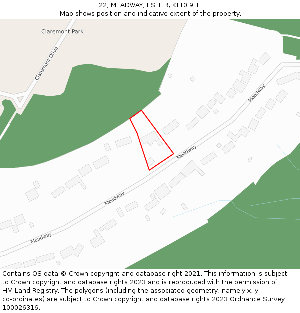 22, MEADWAY, ESHER, KT10 9HF: Location map and indicative extent of plot