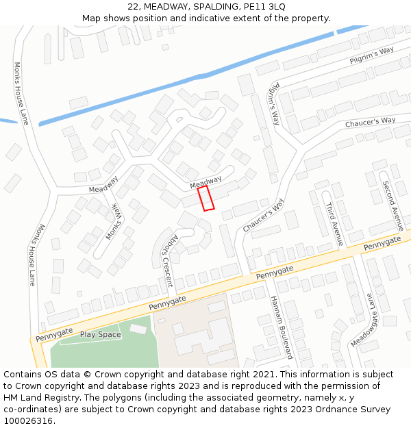 22, MEADWAY, SPALDING, PE11 3LQ: Location map and indicative extent of plot