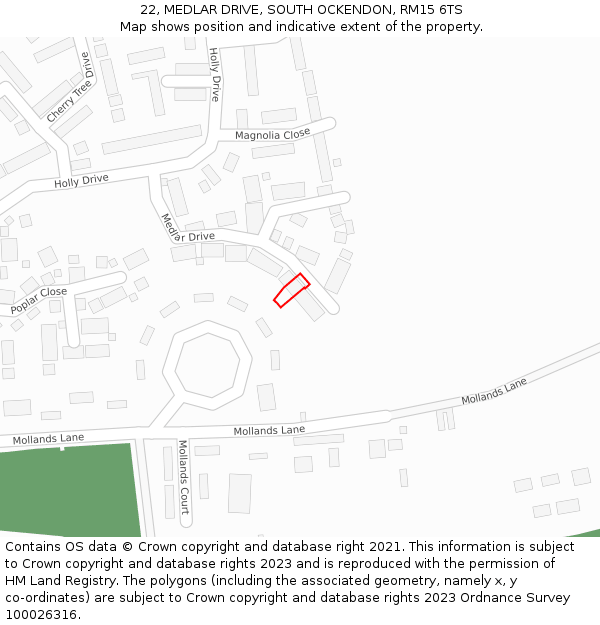 22, MEDLAR DRIVE, SOUTH OCKENDON, RM15 6TS: Location map and indicative extent of plot
