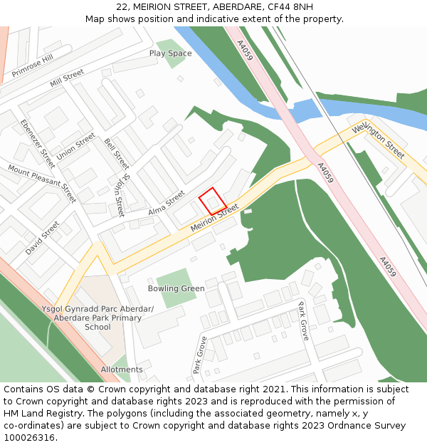 22, MEIRION STREET, ABERDARE, CF44 8NH: Location map and indicative extent of plot