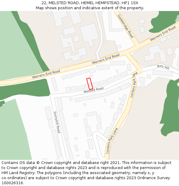 22, MELSTED ROAD, HEMEL HEMPSTEAD, HP1 1SX: Location map and indicative extent of plot