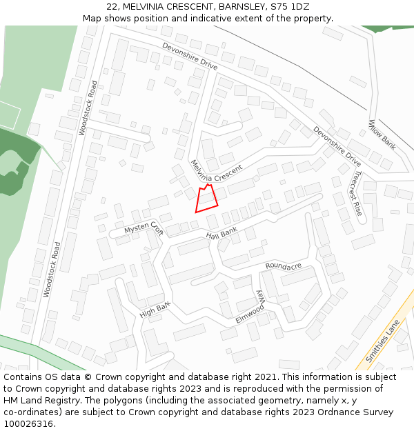 22, MELVINIA CRESCENT, BARNSLEY, S75 1DZ: Location map and indicative extent of plot