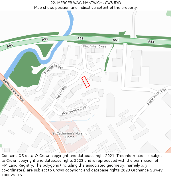 22, MERCER WAY, NANTWICH, CW5 5YD: Location map and indicative extent of plot