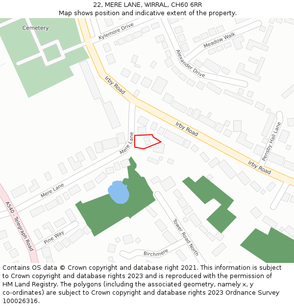 22, MERE LANE, WIRRAL, CH60 6RR: Location map and indicative extent of plot