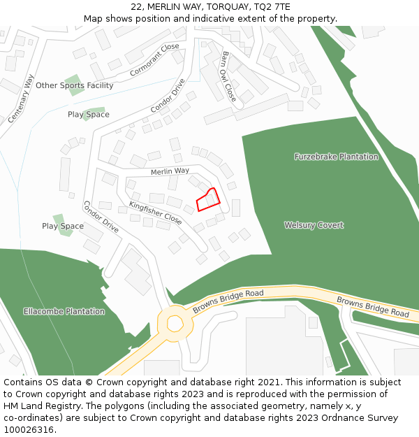 22, MERLIN WAY, TORQUAY, TQ2 7TE: Location map and indicative extent of plot