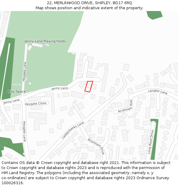 22, MERLINWOOD DRIVE, SHIPLEY, BD17 6RQ: Location map and indicative extent of plot