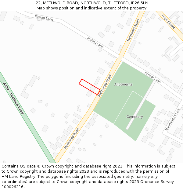 22, METHWOLD ROAD, NORTHWOLD, THETFORD, IP26 5LN: Location map and indicative extent of plot