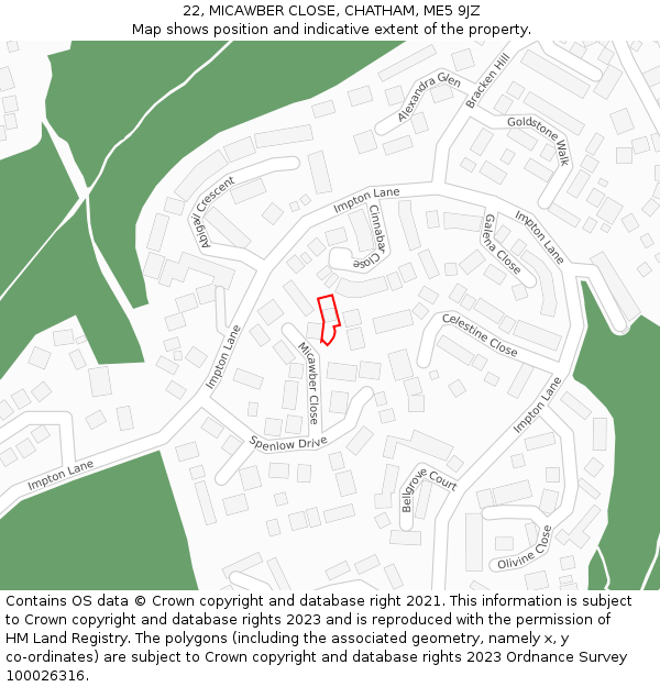 22, MICAWBER CLOSE, CHATHAM, ME5 9JZ: Location map and indicative extent of plot