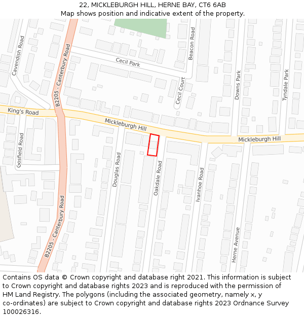 22, MICKLEBURGH HILL, HERNE BAY, CT6 6AB: Location map and indicative extent of plot