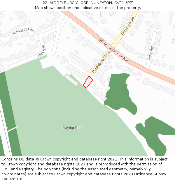 22, MIDDELBURG CLOSE, NUNEATON, CV11 6PZ: Location map and indicative extent of plot
