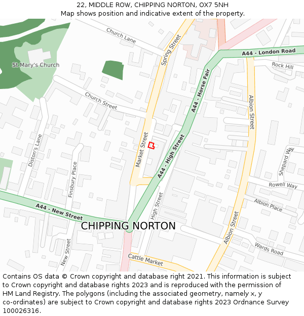 22, MIDDLE ROW, CHIPPING NORTON, OX7 5NH: Location map and indicative extent of plot