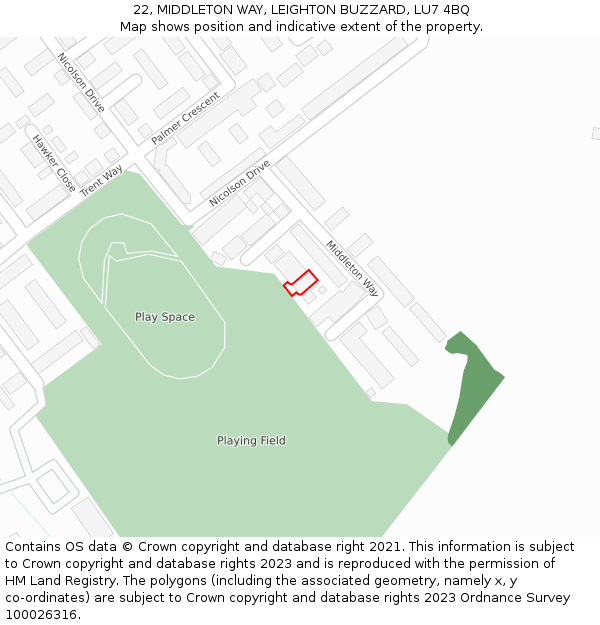 22, MIDDLETON WAY, LEIGHTON BUZZARD, LU7 4BQ: Location map and indicative extent of plot