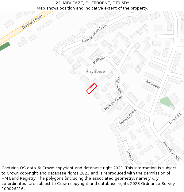 22, MIDLEAZE, SHERBORNE, DT9 6DY: Location map and indicative extent of plot