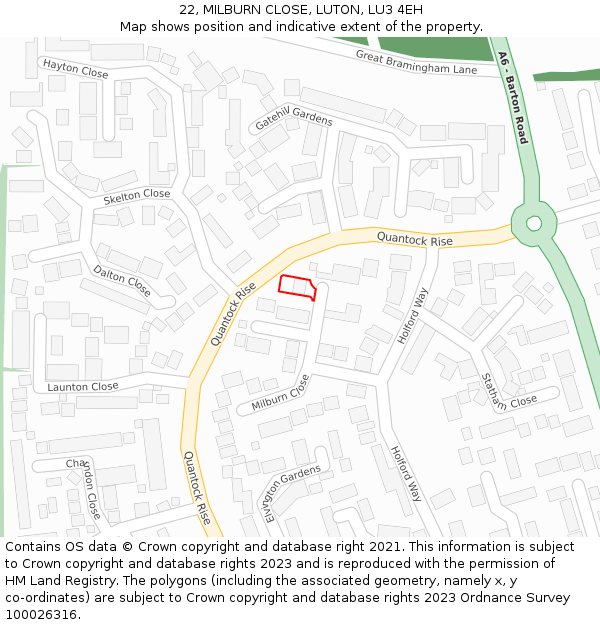 22, MILBURN CLOSE, LUTON, LU3 4EH: Location map and indicative extent of plot