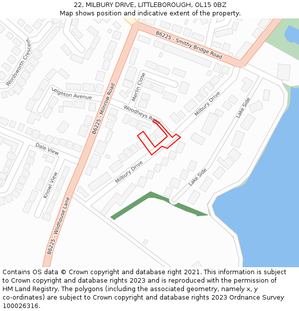 22, MILBURY DRIVE, LITTLEBOROUGH, OL15 0BZ: Location map and indicative extent of plot