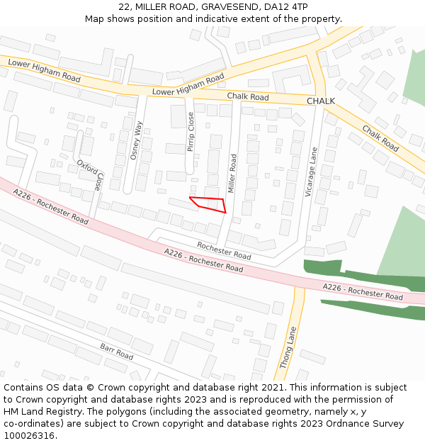 22, MILLER ROAD, GRAVESEND, DA12 4TP: Location map and indicative extent of plot