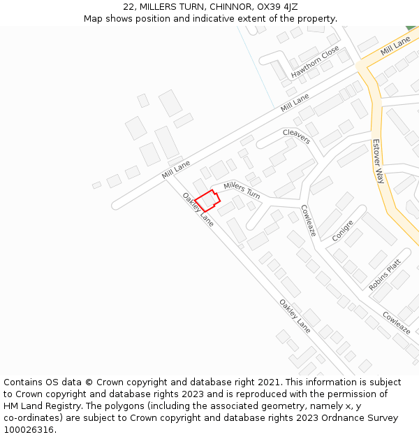 22, MILLERS TURN, CHINNOR, OX39 4JZ: Location map and indicative extent of plot