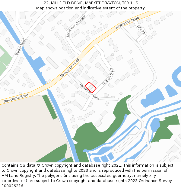 22, MILLFIELD DRIVE, MARKET DRAYTON, TF9 1HS: Location map and indicative extent of plot