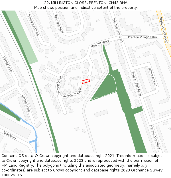 22, MILLINGTON CLOSE, PRENTON, CH43 3HA: Location map and indicative extent of plot