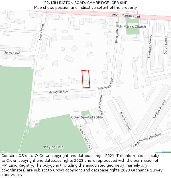 22, MILLINGTON ROAD, CAMBRIDGE, CB3 9HP: Location map and indicative extent of plot