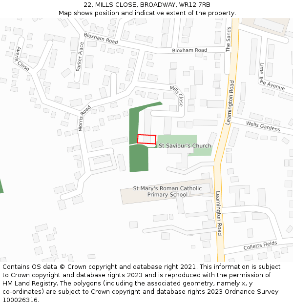 22, MILLS CLOSE, BROADWAY, WR12 7RB: Location map and indicative extent of plot