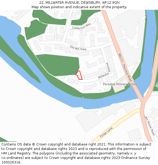 22, MILLWATER AVENUE, DEWSBURY, WF12 9QN: Location map and indicative extent of plot