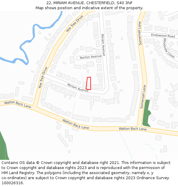 22, MIRIAM AVENUE, CHESTERFIELD, S40 3NF: Location map and indicative extent of plot