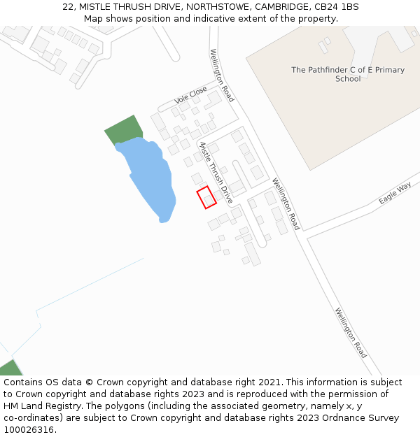 22, MISTLE THRUSH DRIVE, NORTHSTOWE, CAMBRIDGE, CB24 1BS: Location map and indicative extent of plot