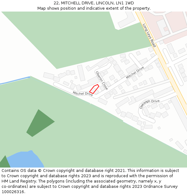 22, MITCHELL DRIVE, LINCOLN, LN1 1WD: Location map and indicative extent of plot