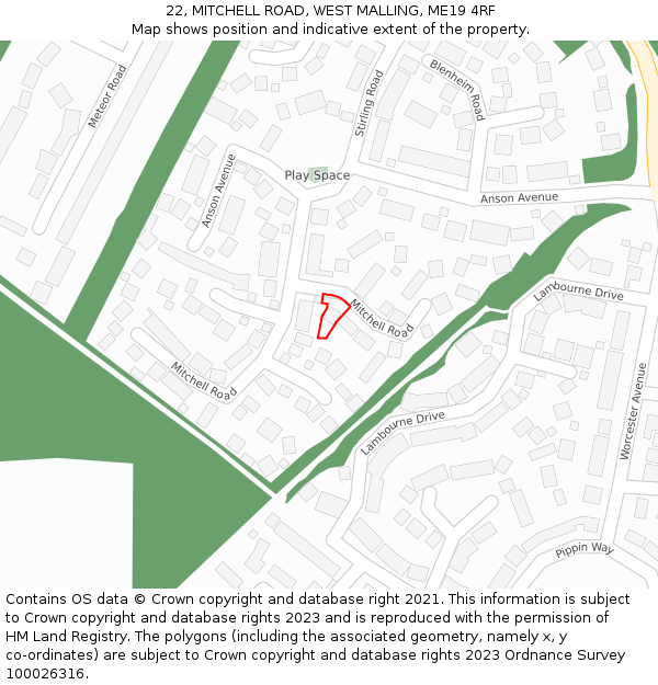 22, MITCHELL ROAD, WEST MALLING, ME19 4RF: Location map and indicative extent of plot