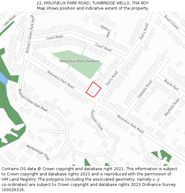 22, MOLYNEUX PARK ROAD, TUNBRIDGE WELLS, TN4 8DY: Location map and indicative extent of plot