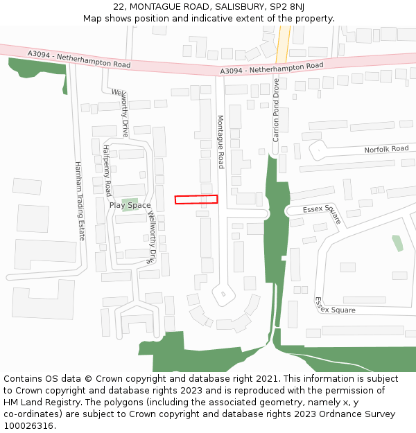 22, MONTAGUE ROAD, SALISBURY, SP2 8NJ: Location map and indicative extent of plot