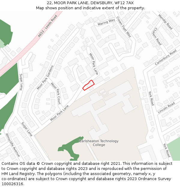 22, MOOR PARK LANE, DEWSBURY, WF12 7AX: Location map and indicative extent of plot
