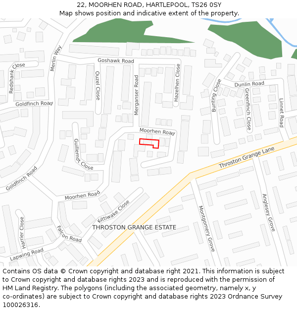 22, MOORHEN ROAD, HARTLEPOOL, TS26 0SY: Location map and indicative extent of plot