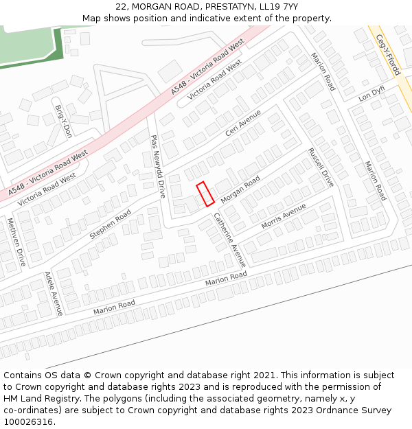 22, MORGAN ROAD, PRESTATYN, LL19 7YY: Location map and indicative extent of plot