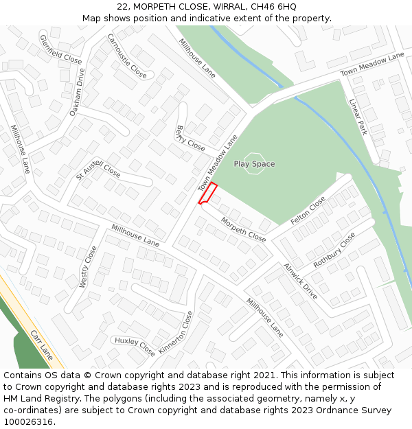 22, MORPETH CLOSE, WIRRAL, CH46 6HQ: Location map and indicative extent of plot