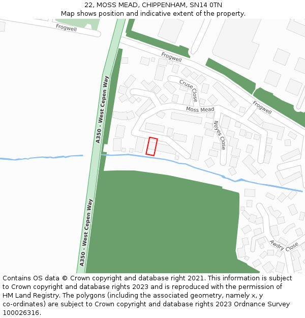 22, MOSS MEAD, CHIPPENHAM, SN14 0TN: Location map and indicative extent of plot