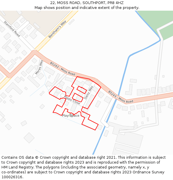 22, MOSS ROAD, SOUTHPORT, PR8 4HZ: Location map and indicative extent of plot