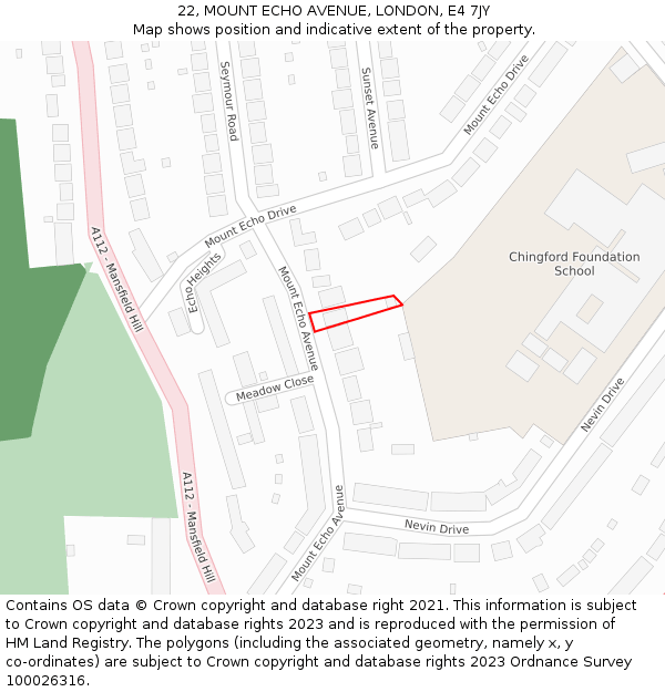 22, MOUNT ECHO AVENUE, LONDON, E4 7JY: Location map and indicative extent of plot