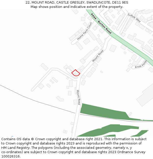 22, MOUNT ROAD, CASTLE GRESLEY, SWADLINCOTE, DE11 9ES: Location map and indicative extent of plot