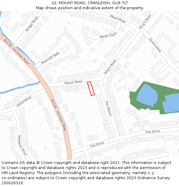 22, MOUNT ROAD, CRANLEIGH, GU6 7LT: Location map and indicative extent of plot